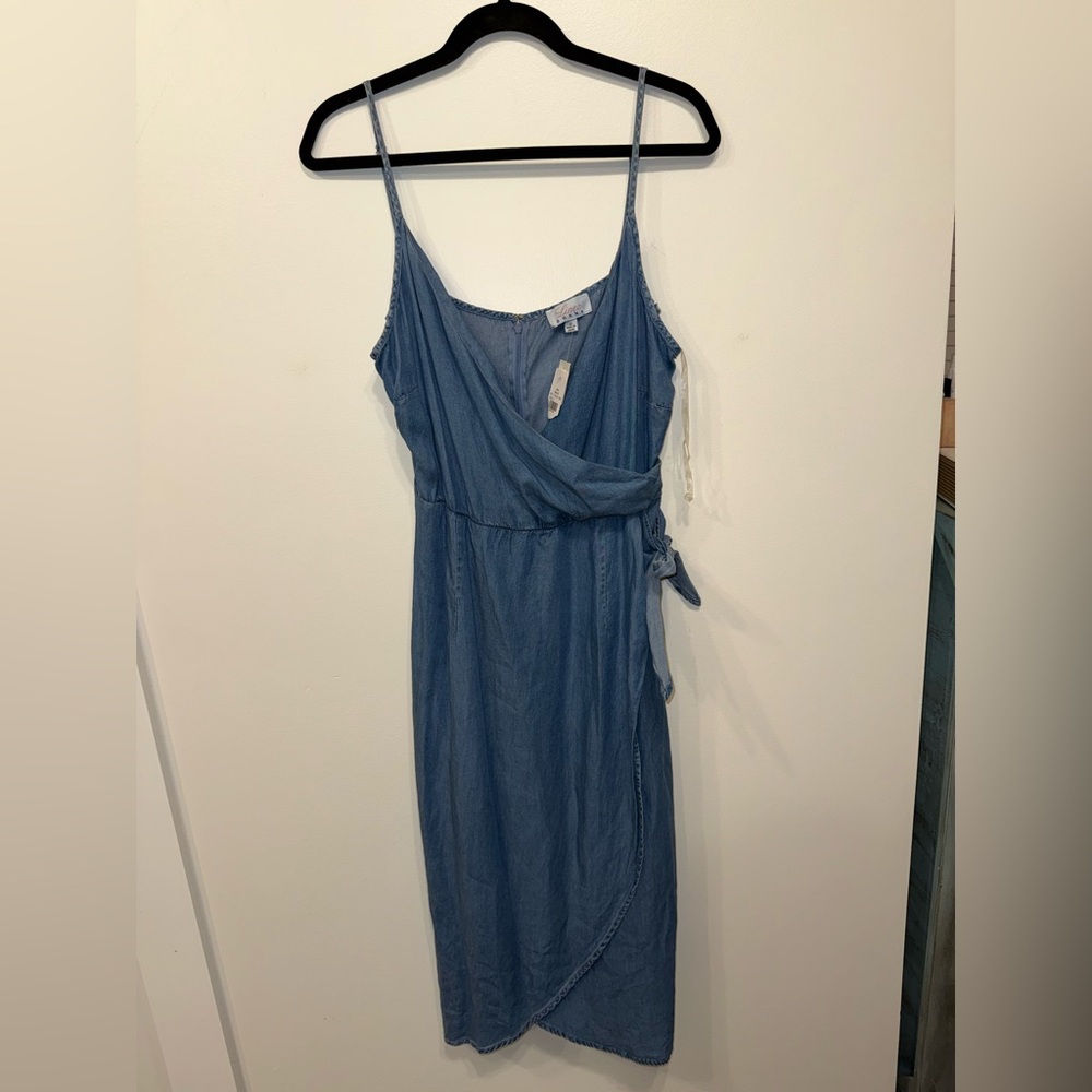 Blue Denim Faux Wrap Midi Sleeveless  Lyocell Wrap Dress NWT SZ 12